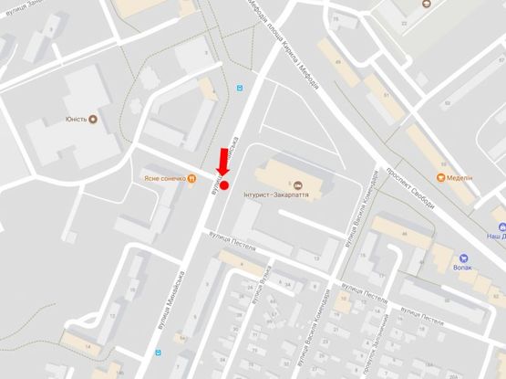 Схема рекламной плоскости по адресу Минайская ул. / пл. Кирилла и Мефодия, возле отеля "Закарпатье-Интурист", из центра