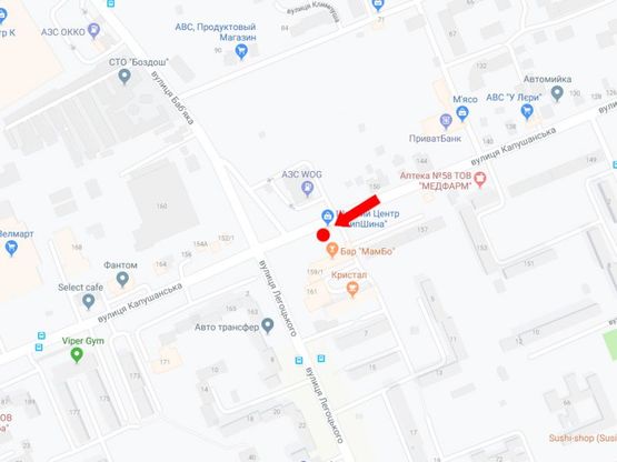 Схема рекламной плоскости по адресу Капушанская ул., 159 / ул. Бабьяка, напротив АЗС WOG, из центра