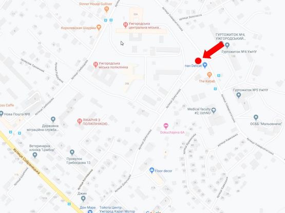 Схема рекламной плоскости по адресу Университетская ул. - ул. Докучаева, возле Ужгородского национального университета