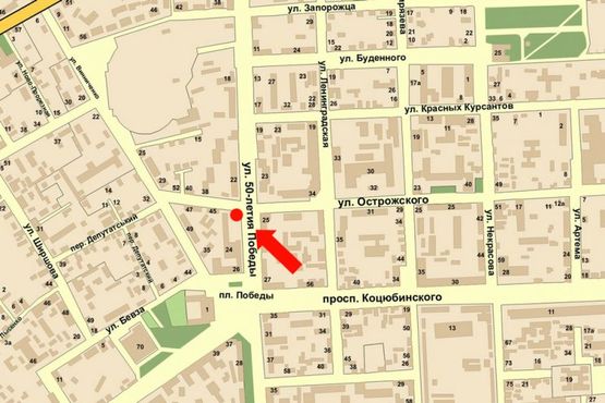 Схема рекламной плоскости по адресу Замостянская ул. (бывш. 50-летия Победы ул.) / Острожского ул., возле ЗАГСа