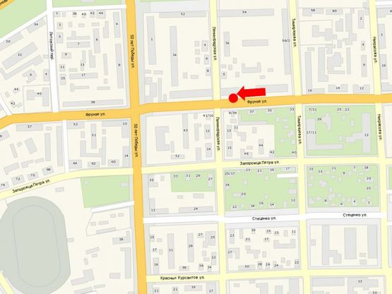 Схема рекламної площини за адресою Янгеля ул. (бывш. Фрунзе ул.), 24 / Довженко ул. (бывш. Ленинградская ул.), в центр