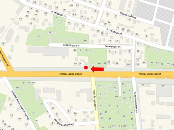 Схема рекламной плоскости по адресу Хмельницкое шоссе ул., 72 / Ратушной ул., из центра