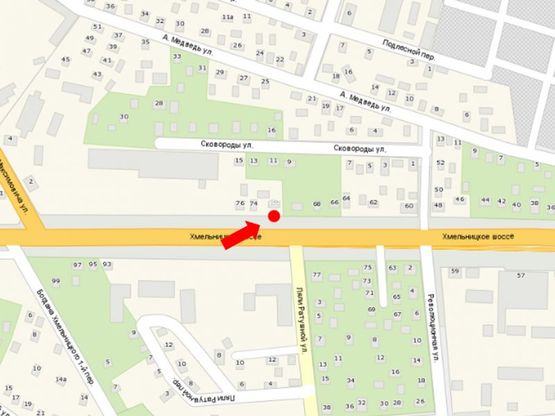 Схема рекламної площини за адресою Хмельницкое шоссе ул., 72 / Ратушной ул., в центр