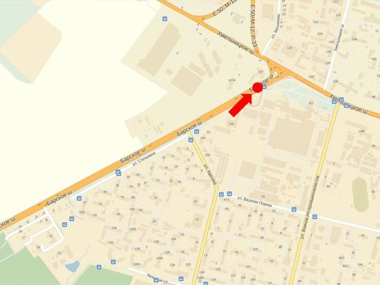 Схема рекламной плоскости по адресу Барское шоссе / Хмельницкое шоссе, разделитель, возле супермаркета "Фуршет", рынка "Западный", в центр