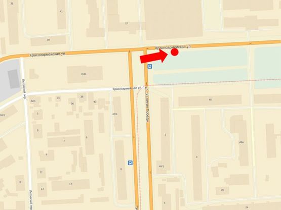 Схема рекламной плоскости по адресу Стрелецкая ул. (бывш. Красноармейская ул.), 48 / Замостянская ул. (бывш. 50-летия Победы ул.), из центра