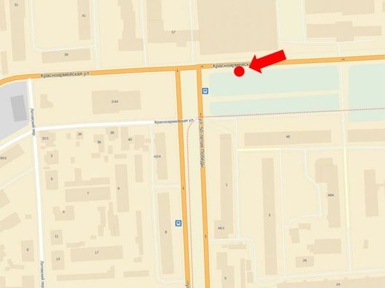 Схема рекламной плоскости по адресу Стрелецкая ул. (бывш. Красноармейская ул.), 48 / Замостянская ул. (бывш. 50-летия Победы ул.), в центр