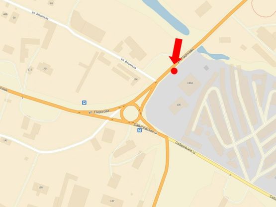 Схема рекламной плоскости по адресу Пирогова ул., 133, возле авторынка "Сатурн", из центра