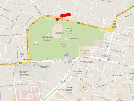 Схема рекламной плоскости по адресу Магистратская ул. (бывш. Первомайская ул.), 108, центральный парк, из центра