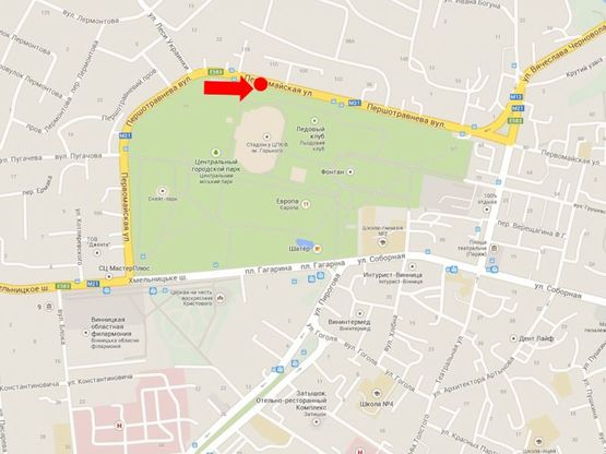 Схема рекламной плоскости по адресу Магистратская ул. (бывш. Первомайская ул.), 108, центральный парк, в центр