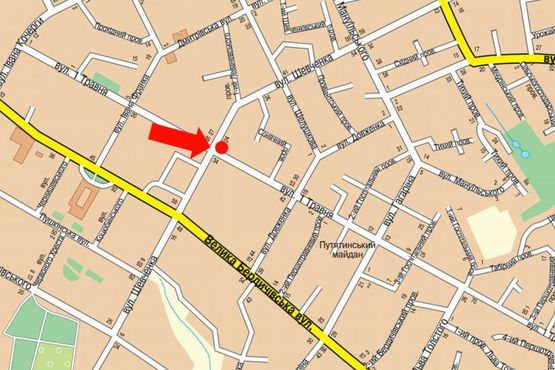 Схема рекламной плоскости по адресу 1-го Мая ул., 41 / ул. Т. Шевченко, возле Житомирского ЛВЗ