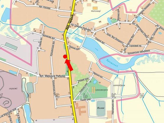 Схема рекламной плоскости по адресу Покровская ул. (бывш. ул. Щорса) ул., 151, возле супермаркета "Квара"