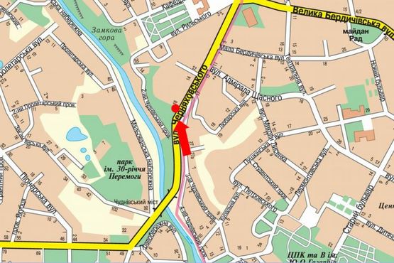 Схема рекламной плоскости по адресу Чудновская ул. (бывш. ул. Черняховского), 18 (1 місце )