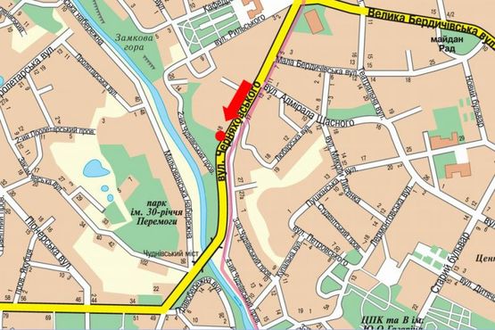 Схема рекламної площини за адресою Чудновская ул. (бывш. ул. Черняховского), 18 ( 2 місце )