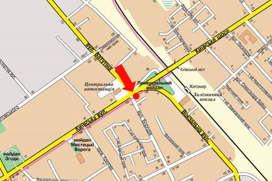 Схема рекламной плоскости по адресу Киевская ул., 122 / Петлюры ул. (бывш. ул. Бородия), возле автовокзала