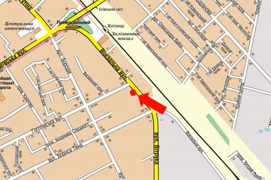 Схема рекламной плоскости по адресу Вокзальная ул., 16 / ул. Гоголевская, возле магазина "Вопак"