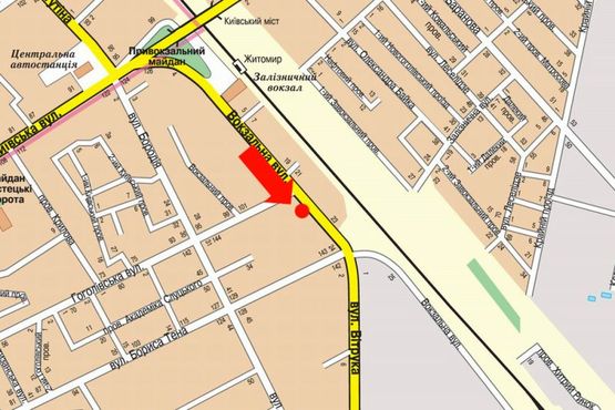 Схема рекламной плоскости по адресу Вокзальная ул., 16 / ул. Гоголевская, возле магазина "Вопак"