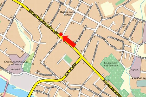 Схема рекламної площини за адресою Бердичевская ул., 83 / ул. Гагарина, на светофоре, в центр