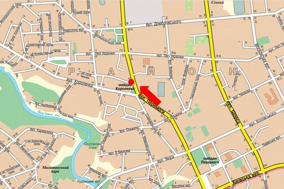 Схема рекламної площини за адресою Победы ул. / ул. Короленко, на светофоре, из центра