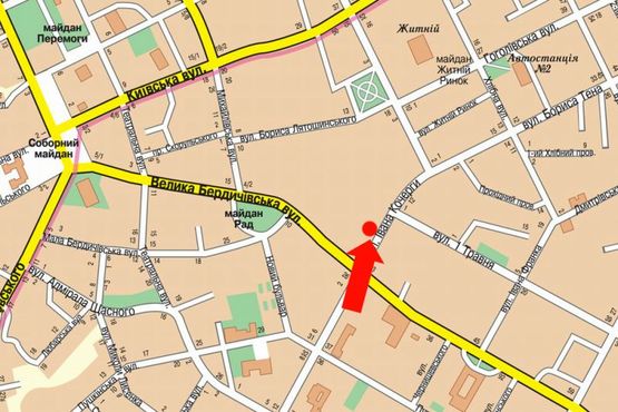 Схема рекламной плоскости по адресу Кочерги ул. / ул. 1-го мая, возле "Детского  Мира", магазина "Евротоп"