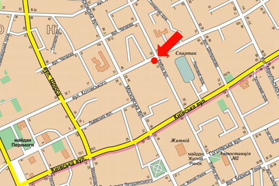 Схема рекламной плоскости по адресу Грушевского ул. (бывш. ул. Котовского) / ул. Хлебная, 31, в центр