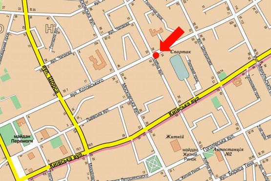 Схема рекламной плоскости по адресу Грушевского ул. (бывш. ул. Котовского) / ул. Хлебная, 24, в центр