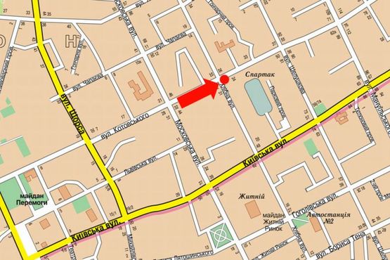 Схема рекламной плоскости по адресу Грушевского ул. (бывш. ул. Котовского) / ул. Хлебная, 24, из центра