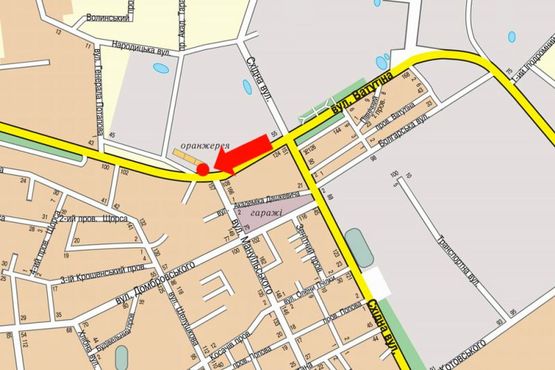 Схема рекламної площини за адресою Независимости пр. (бывш. ул. Ватутина), 55 / Мазепы ул. (бывш. ул. Мануильского), в центр