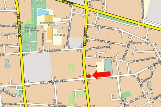 Схема рекламної площини за адресою Покровская ул. (бывш. ул. Щорса) ул. / ул. Домбровского, возле "Сенного рынка"