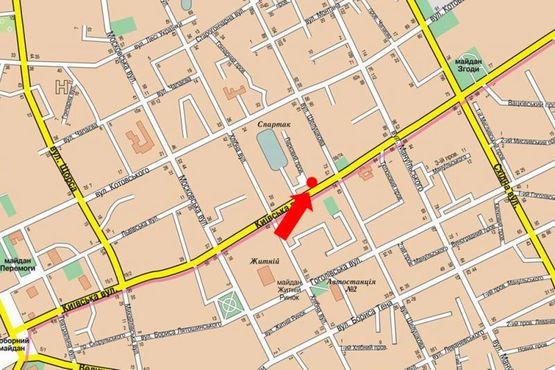 Схема рекламной плоскости по адресу Киевская ул., 55,  возле стадиона "Спартак", из центра