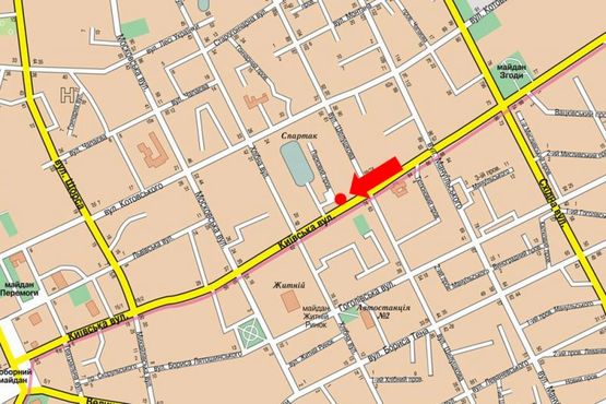 Схема рекламной плоскости по адресу Киевская ул., 55,  возле стадиона "Спартак", в центр