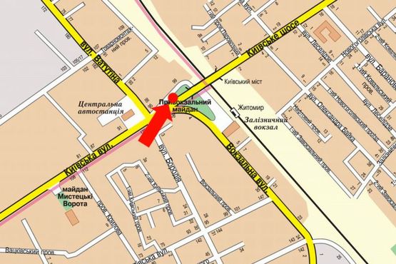 Схема рекламної площини за адресою Киевская ул. / ул. Вокзальная, возле рынка "Киевский", из центра