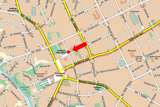 Схема рекламной плоскости по адресу Победы пл., 6, возле гостиницы "Житомир", центр города, левый
