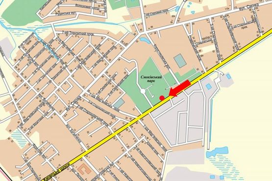 Схема рекламной плоскости по адресу Киевское шоссе, 3, возле Смоковского парка, в центр