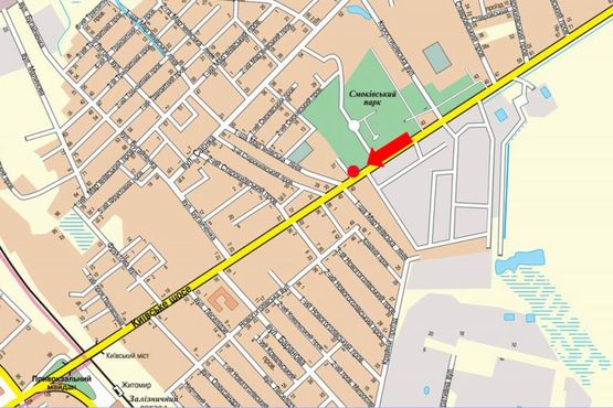 Схема рекламной плоскости по адресу Киевское шоссе, 1, возле школы, въезд в Житомир