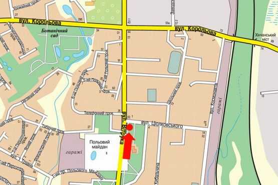 Схема рекламної площини за адресою Витрука ул. / ул. Циолковского, Полевая пл., возле ночного клуба "Марио"