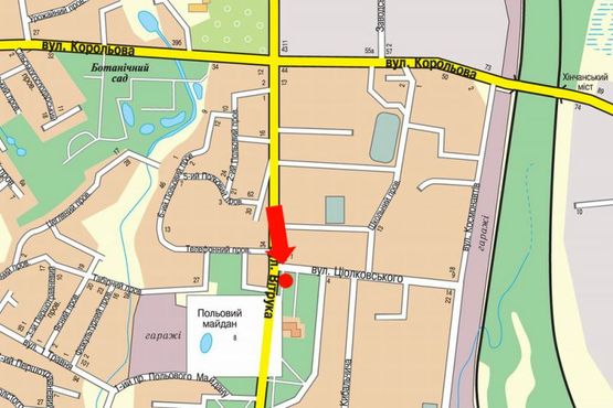 Схема рекламной плоскости по адресу Витрука ул. / ул. Циолковского, Полевая пл., возле ночного клуба "Марио"