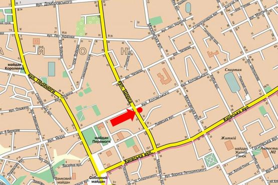 Схема рекламной плоскости по адресу Грушевского ул. (бывш. ул. Котовского), 14 / Покровская ул. (бывш. ул. Щорса)