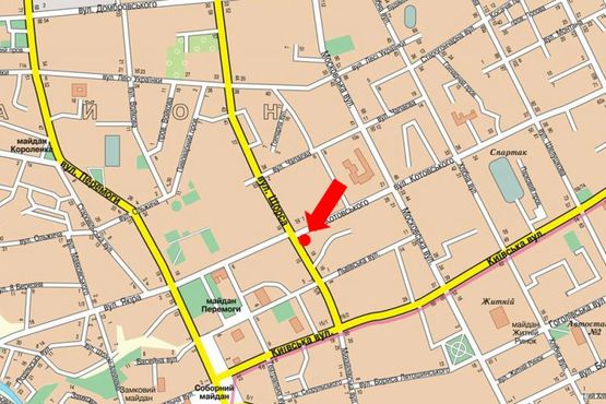 Схема рекламной плоскости по адресу Грушевского ул. (бывш. ул. Котовского), 14 / Покровская ул. (бывш. ул. Щорса)