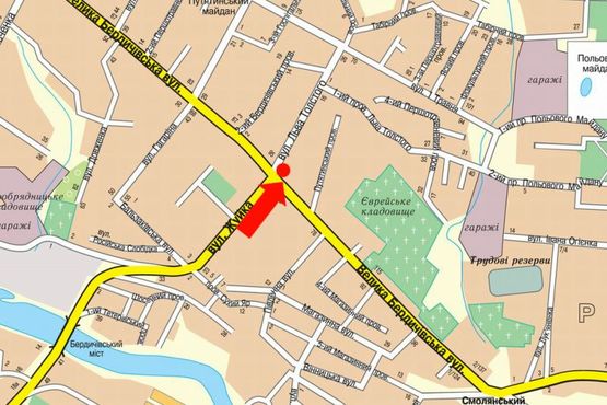 Схема рекламной плоскости по адресу Бердичевская ул., 97 / ул. Л. Толстого, на светофоре, верхний