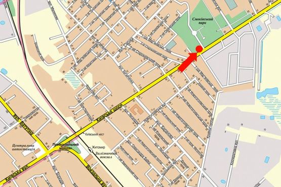 Схема рекламної площини за адресою Киевское шоссе, возле школы, выезд из Житомира на Киев