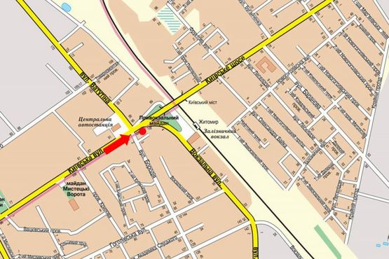 Схема рекламной плоскости по адресу Киевская ул., 124 /Петлюры ул. (бывш. ул. Бородия), Привокзальная пл., из центра