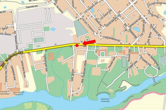 Схема рекламной плоскости по адресу Чудновская ул. (бывш. ул. Черняховского), 103-А, возле АЗС "Ультра", из центра