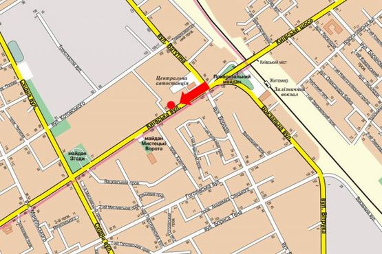 Схема рекламной плоскости по адресу Киевская ул., 87, возле супермаркета Фокстрот, в центр