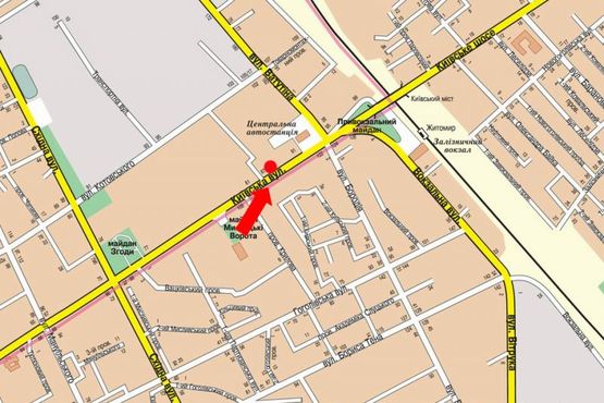 Схема рекламной плоскости по адресу Киевская ул., 87, возле супермаркета Фокстрот, из центра