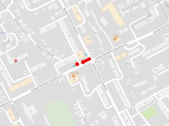 Схема рекламной плоскости по адресу Грушевского ул. (бывш. ул. Котовского), 35 / ул. Князей Острожских, в центр