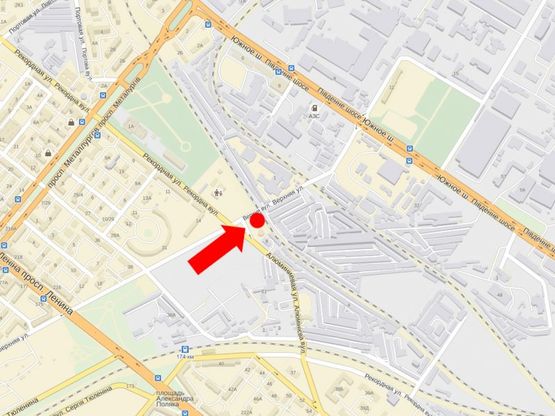 Схема рекламной плоскости по адресу Верхняя ул. / Рекордная ул., возле ж/д переезда, в сторону Южного шоссе