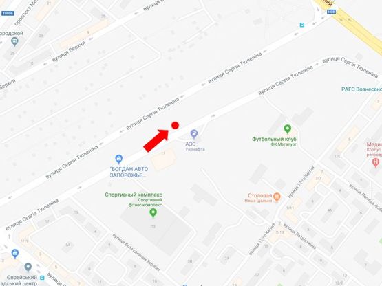 Схема рекламной плоскости по адресу Тюленина ул., напротив АЗС "Укрнафта", 500 м до Соборного пр. (бывш. пр. Ленина)