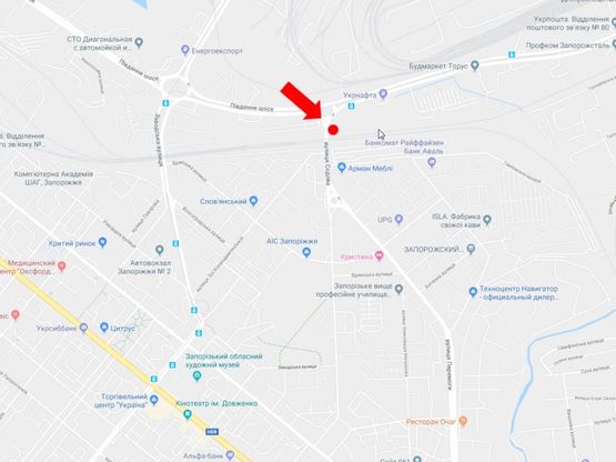 Схема рекламної площини за адресою Седова ул. - Южное шоссе, возле жд моста, в центр