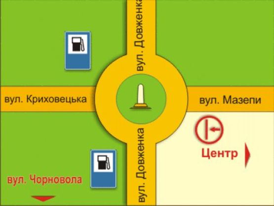 Схема рекламной плоскости по адресу вул. Мазепи – Довженка, знизу
