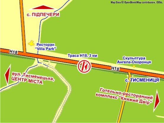 Схема рекламної площини за адресою с.Тисмениця  (поряд готель " княжий Двір")